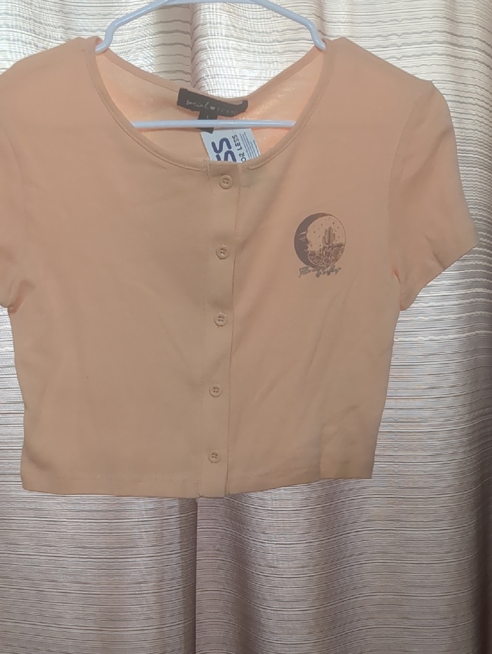 Peach Short-Sleeve Button Front Crop Tee